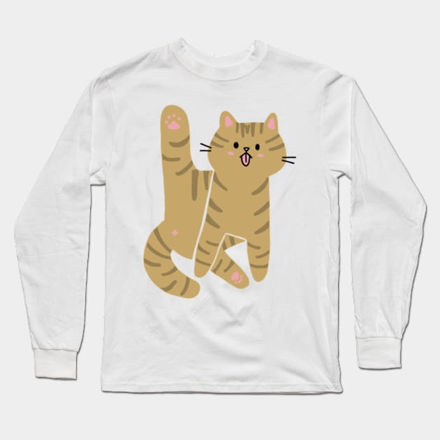 Tabby Cat Licking Butt Long Sleeve T-Shirt by waddleworks